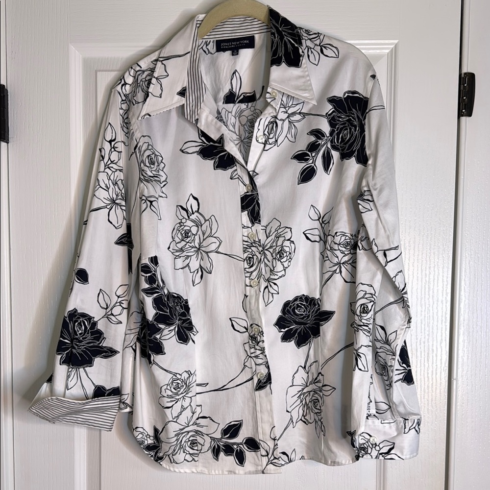 Black and White Floral Button-Up Shirt